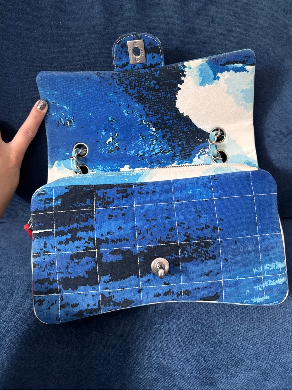 Rare Chanel 2002 Surf Line Choco Bar flap Blue Canvas Silver Hardware - Picture 9 of 17